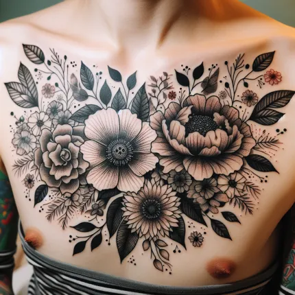 Тату между грудью: Искусство и Символизм Цветочных Мотивов